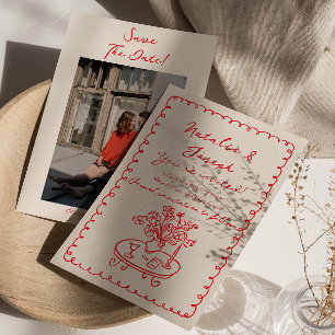 Retro Hand Gezeichnet Quirky Foto Niedlich Hochzei Save The Date