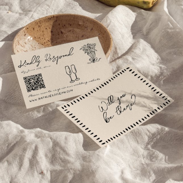 Retro Hand Gezeichnet Quirky QR Code Wedding RSVP Karte (Von Creator hochgeladen)