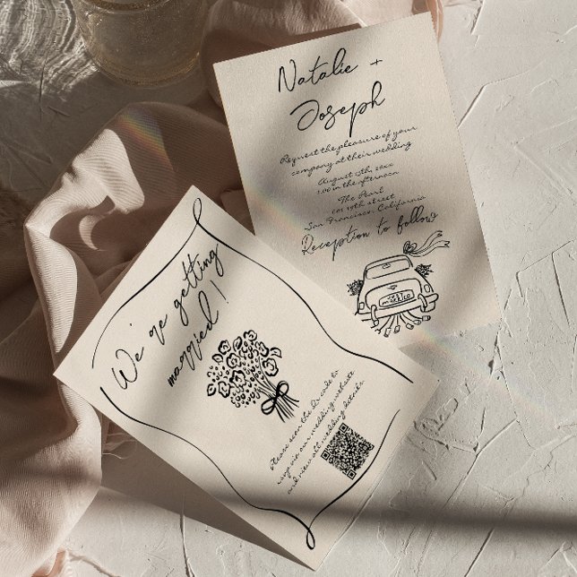 Retro Hand Gezeichnet Romantische QR-Hochzeit Einladung (Von Creator hochgeladen)