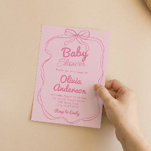 Retro Hand gezeichnet rosa Coquette Baby Girl Dusc Einladung
