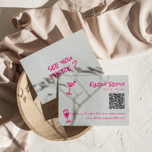 Retro Hand gezeichnet rosa Funky QR Code Hochzeit RSVP Karte