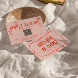 Retro Hand gezeichnet rosa rosa Einzigartiger QR C RSVP Karte