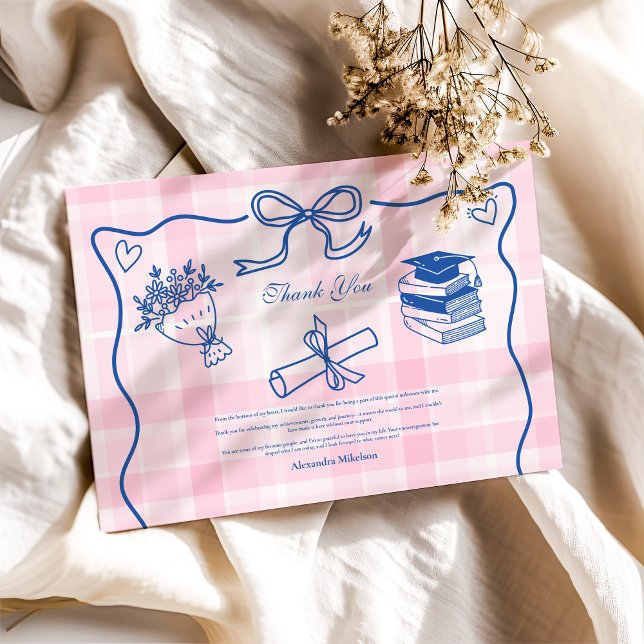 Retro Hand gezeichnet Rosa und Blau Abschluss Dankeskarte (Von Creator hochgeladen)