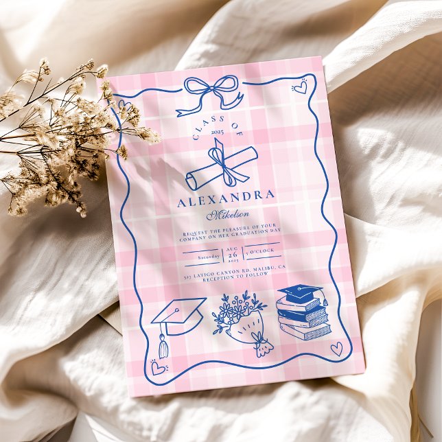 Retro Hand gezeichnet Rosa und Blau Abschluss Einladung (Von Creator hochgeladen)