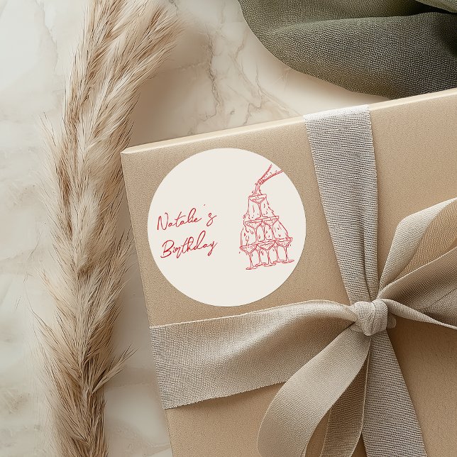 Retro Hand gezeichnete Champagner Brille Tower Geb Runder Aufkleber (Von Creator hochgeladen)