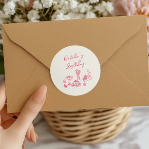 Retro Hand gezeichnete rosa Tablette Geburtstagsge Runder Aufkleber