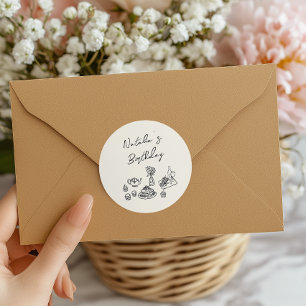 Retro Hand gezeichnete schwarze Tablette Geburtsta Runder Aufkleber