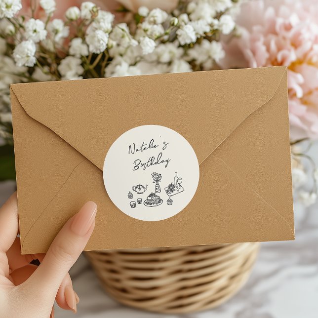 Retro Hand gezeichnete schwarze Tablette Geburtsta Runder Aufkleber (Von Creator hochgeladen)