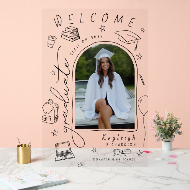 Retro Hand gezeichnetes Foto Abschluss Willkommen Acrylschild (Hochzeit)