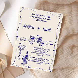 Retro Hand Hochzeitsessen Probe Einladung