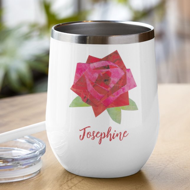 Retro Hand-Illustrierte Rote Rose Einzigartig benu (This floral wine tumbler features my own original mid-century style bold red rose, and chic script.
)