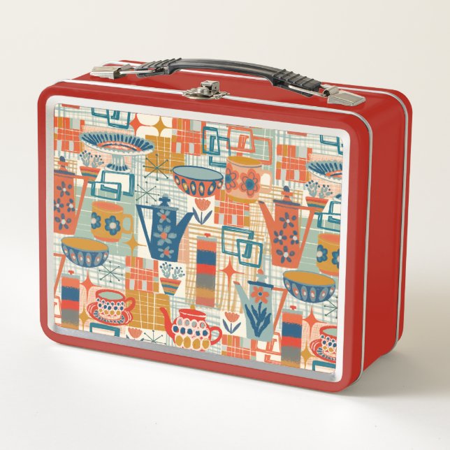Retro-Handbemaltes Keramikdesign Metall Brotdose (Vorderseite)