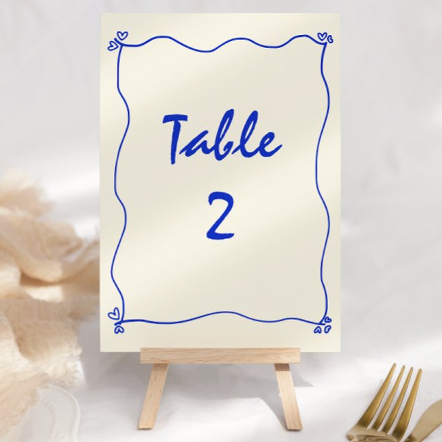 Retro handgeschriebene Blue Wedding Tischnummer (Von Creator hochgeladen)