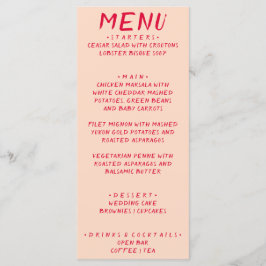 Retro handgeschriebene farbenfrohe helle Hochzeit Menükarte