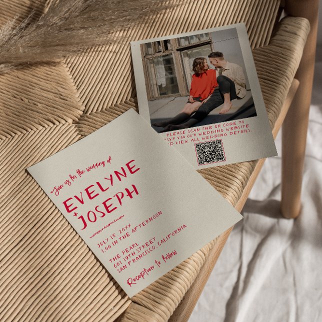 Retro handgeschriebene farbenfrohe Hochzeit mit mo Einladung (Von Creator hochgeladen)