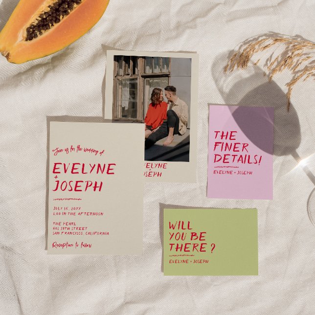 Retro handgeschriebene farbenfrohe moderne, einzig einladung (Von Creator hochgeladen)