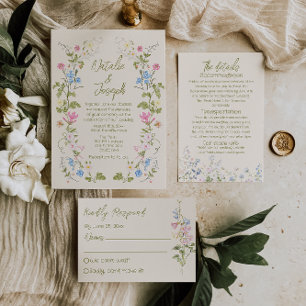 Retro handgeschriebene florale Sommerhochzeit Einladung