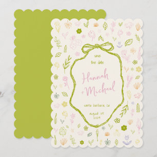 Retro handgeschriebene gezeichnete Blumen Frühjahr Save The Date