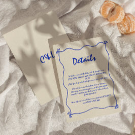 Retro handgeschriebene Whimsical Blue Wedding Deta Begleitkarte