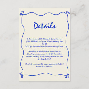 Retro handgeschriebene Whimsical Blue Wedding Deta Begleitkarte