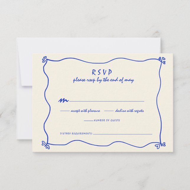 Retro Handgeschriebene Whimsical Blue Wedding RSVP Karte (Vorderseite)