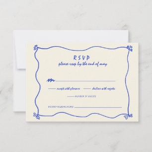 Retro Handgeschriebene Whimsical Blue Wedding RSVP Karte