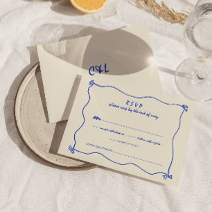 Retro Handgeschriebene Whimsical Blue Wedding RSVP Karte