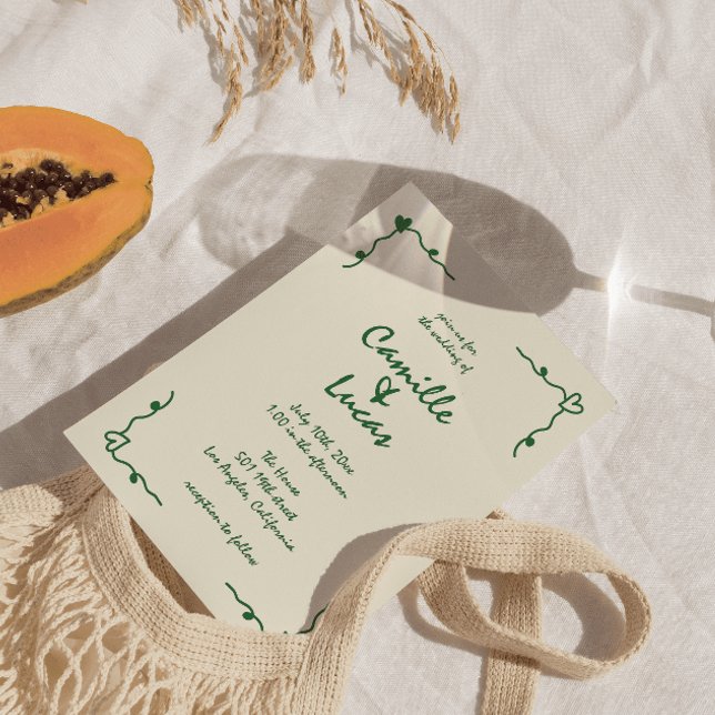 Retro Handgeschriebene Whimsical Green Wedding Einladung (Von Creator hochgeladen)