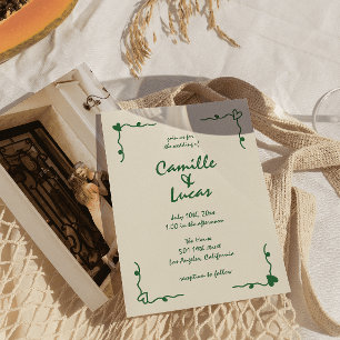 Retro Handgeschriebene Whimsical Green Wedding Einladung