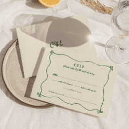 Retro Handgeschriebene Whimsical Green Wedding RSVP Karte