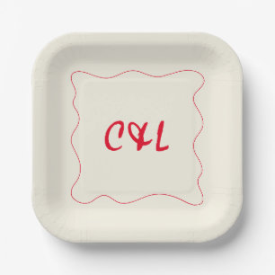 Retro Handgeschriebene Whimsical Red Wedding Pappteller