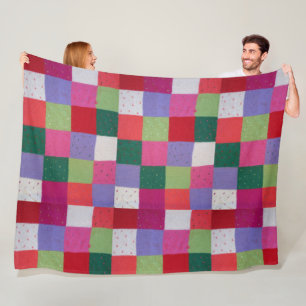 Retro handgestrickte bunte Patchwork-Quadrate Fleecedecke