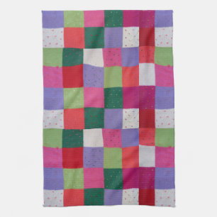 Retro handgestrickte bunte Patchwork-Quadrate  Geschirrtuch