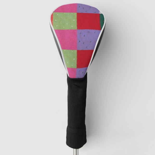 Retro handgestrickte bunte Patchwork-Quadrate Golf Headcover (Vorderseite)