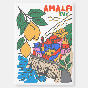Retro Handgezeichnet Amalfi Italien Mittelmeer Kun Magnet