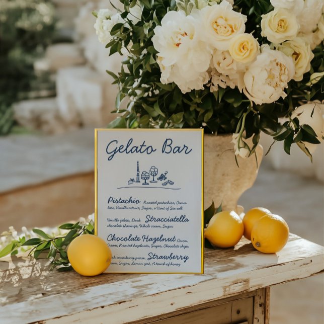 Retro handGezeichnet Gelato Bar Wedding Tabletop Z Einladung (Retro Hand-Drawn Gelato Bar Wedding Tabletop Sign)