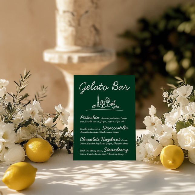 Retro handGezeichnet Gelato Bar Wedding Tabletop Z Einladung (Retro Hand-Drawn Gelato Bar Wedding Tabletop Sign)