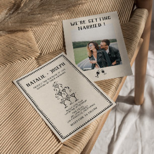 Retro Handgezeichnete Champagner Old Money Foto Ho Einladung
