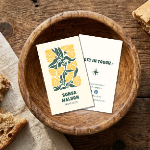 Retro handgezeichnete groovige florale Boho-Gelb Visitenkarte