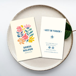 Retro-Handgezeichnete-groovy-florale-boho-mädchenh Visitenkarte