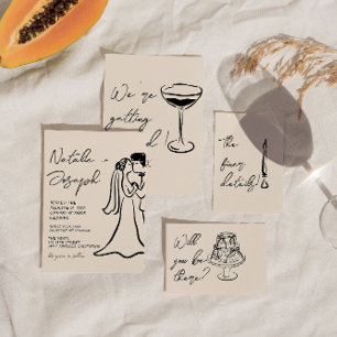Retro-Handgezeichnete Hochzeit für ein quirliges P Einladung