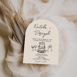 Retro Handgezeichnete Hochzeitstorte Quirky Bogen- Einladung