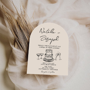 Retro Handgezeichnete Hochzeitstorte Quirky Bogen- Einladung