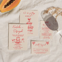 Retro handgezeichnete rote Hochzeitstorte Quirky U