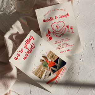 Retro Handgezeichnete Rote Verrückte Torte Foto Ho Einladung