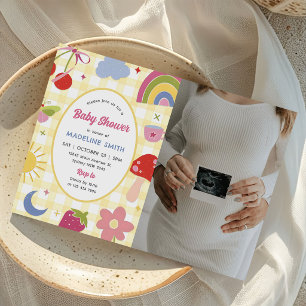 Retro-Handgezeichnete-verschrobene-Baby-Party-Foto Einladung