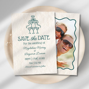 Retro Handgezeichneter Champagner-Turm Foto Hochze Save The Date