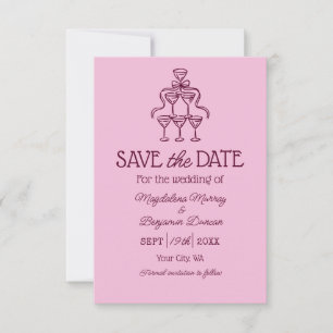 Retro Handgezeichneter Champagner-Turm Foto-Hochze Save The Date