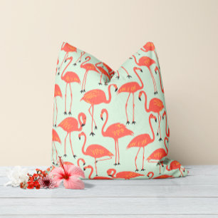 Retro handgezeichneter Flamingo Tropisches Koral Kissen