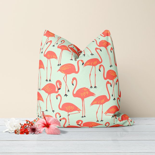 Retro handgezeichneter Flamingo | Tropisches Koral Kissen (Von Creator hochgeladen)